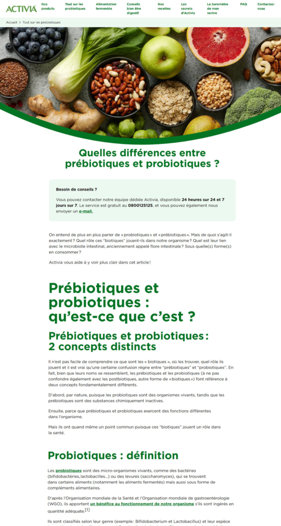 Image de l'article "Quelles différences entre prébiotiques et probiotiques ?" rédigé par l'agence doo la pour le client Gallia