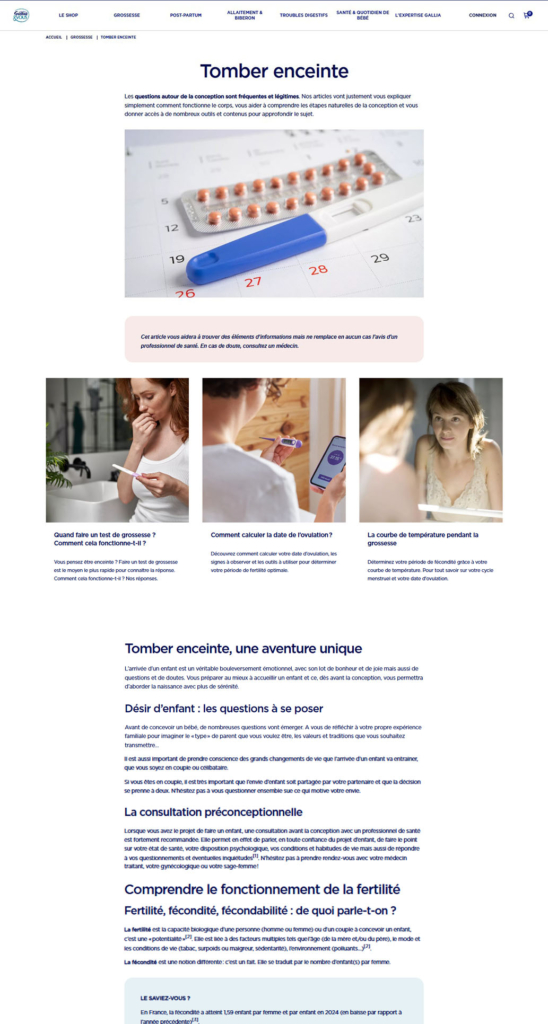Image de l'article "Tomber enceinte" rédigé par l'agence doo la pour le client Gallia